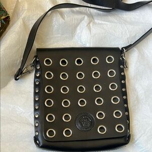 Black Grommet-Embellished Crossbody Bag